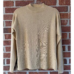 Kevo 100% Silk Gold Shimmer Knit Sweater Size M Lightweight Luxe